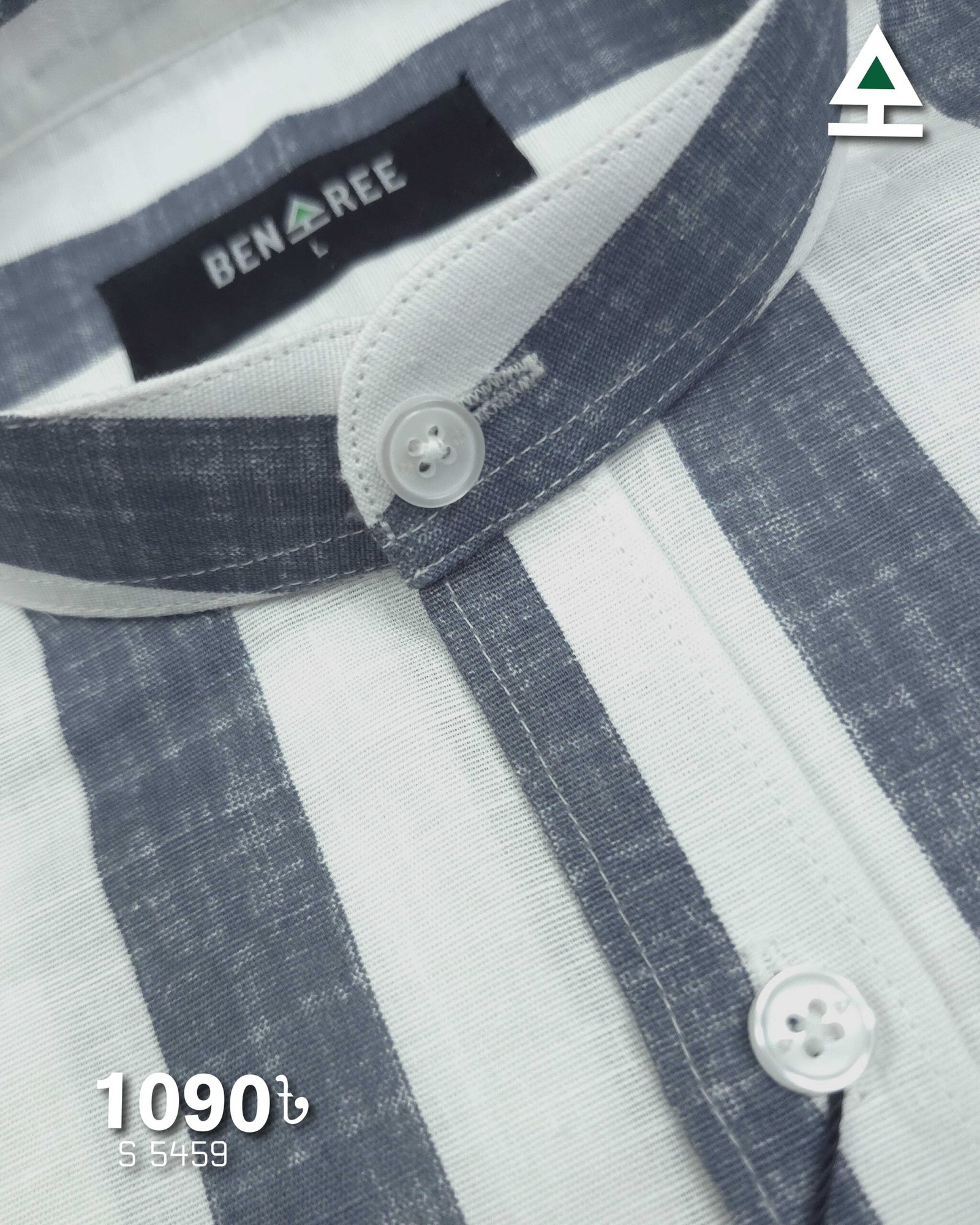 white and blue gray Ban Collar Shirt  - 23S 5459