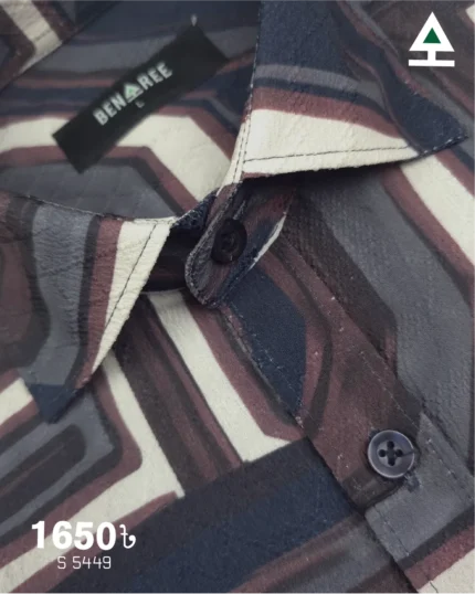 Navy blue,  Deep Brow & Grey Printed Shirt  - 23S 5449