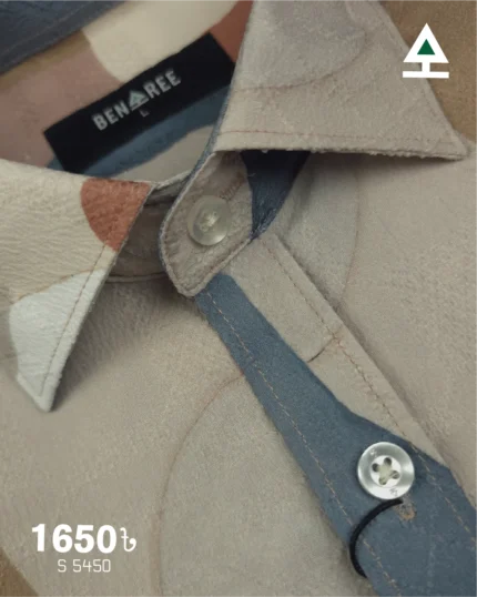 Slate Blue, Terracotta & Beige Printed  Shirt  - 23S 5450