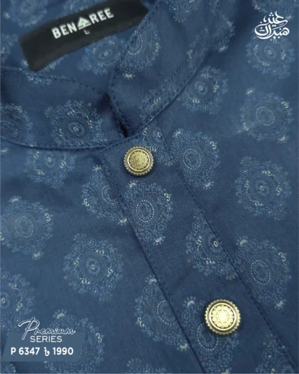 Nave Blue Printed Panjabi - P 6347