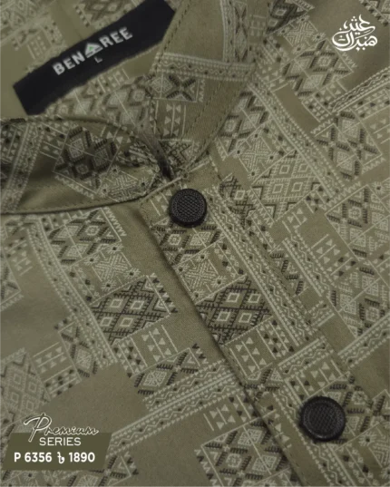 Bronze Green Printed Panjabi - P 6356