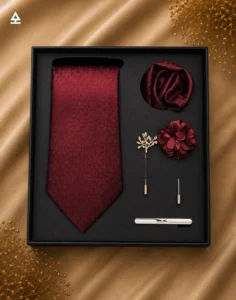 Tie set box with tie clip, cufflink and pocket square as a gift for men